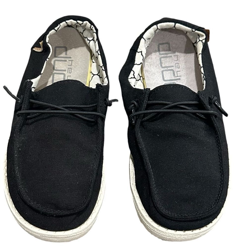 Hey Dude Wendy Youth Linen Black Slip on Western Casual Shoes Kids Sz Y1 (EU 33)